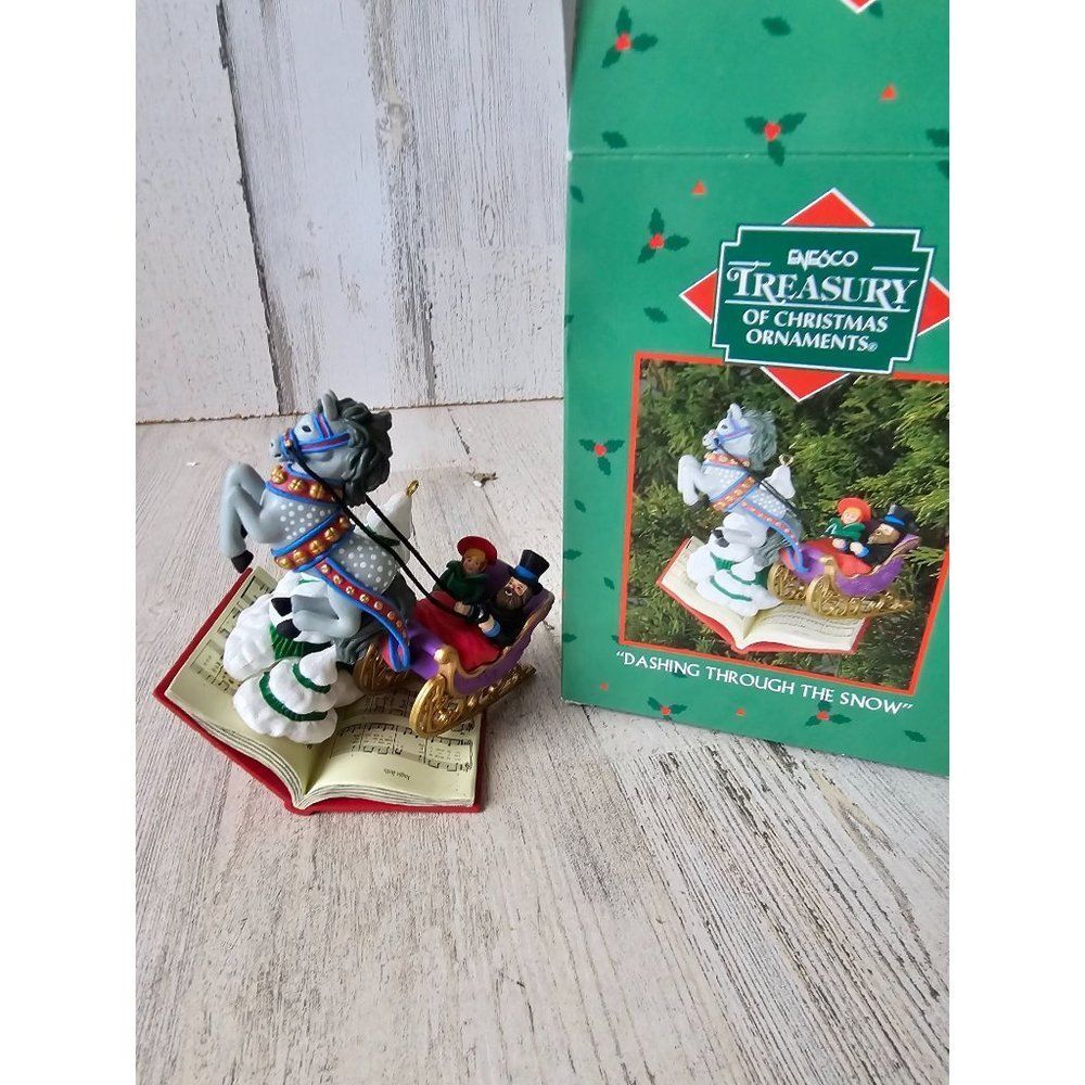 Enesco dashing through the snow sleigh ornament treasury horse book jingle bells